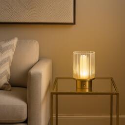 Lighting Collection Gold & Clear Glass LED Rechargeable Lamp - thumbnail 1
