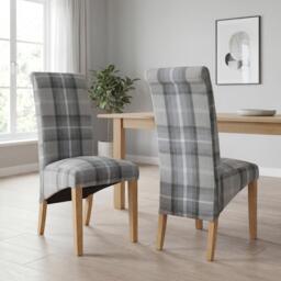 Shankar Set of 2 Karta Scroll Back Check Dining Chairs