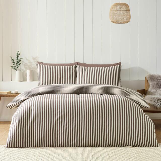 Catherine Lansfield Brushed Stripe Cotton Reversible Duvet Cover Set - image 1