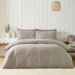Catherine Lansfield Brushed Stripe Cotton Reversible Duvet Cover Set - thumbnail 1