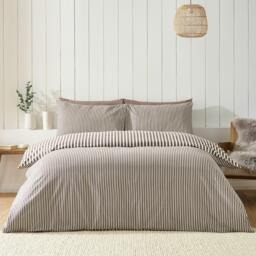 Catherine Lansfield Brushed Stripe Cotton Reversible Duvet Cover Set - thumbnail 2