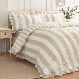 Catherine Lansfield Seersucker Frill Stripe Duvet Cover Set