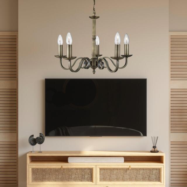 Lighting Collection Versaille 5Lt Pendant - Antique Brass Metal - image 1