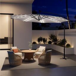 Breeins 32 LED Lighted Parasol with Crank Light Grey