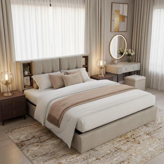 Urban Meuble Stylish Beige Bed with Storage Double Size - image 1