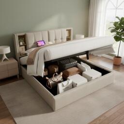 Urban Meuble Stylish Beige Bed with Storage Double Size - thumbnail 2