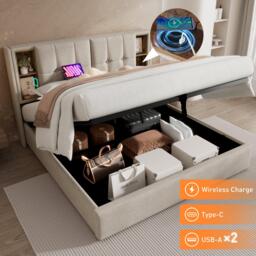 Urban Meuble Stylish Beige Bed with Storage Double Size - thumbnail 7