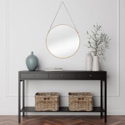 Nestwell Amos Round Metal Mirror With Leather Hanging Strap - thumbnail 2
