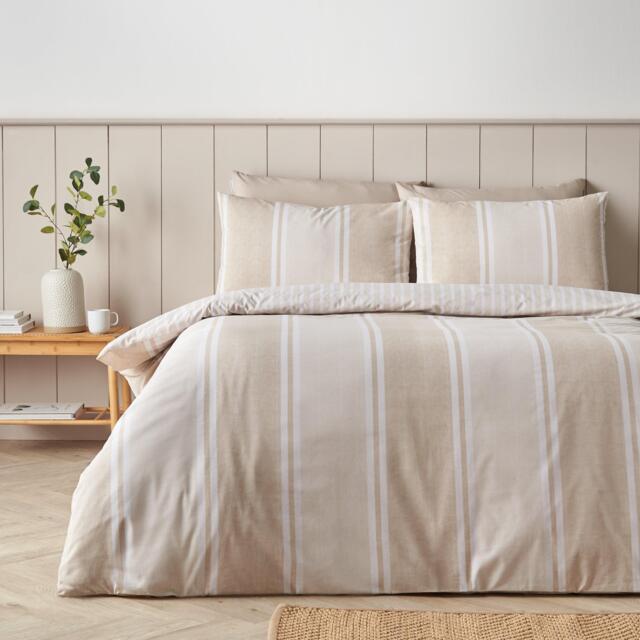 Catherine Lansfield Textured Banded Stripe Reversible Duvet Cover Set - image 1