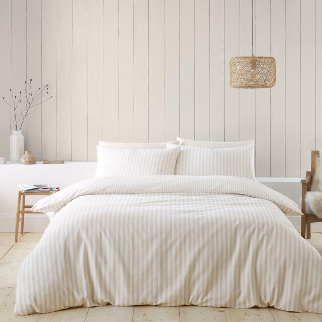 Catherine Lansfield Brushed Stripe Cotton Reversible Duvet Cover Set - image 1