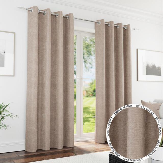 Enhanced Living Knightsbridge Sand Blackout Chenille Curtains - image 1