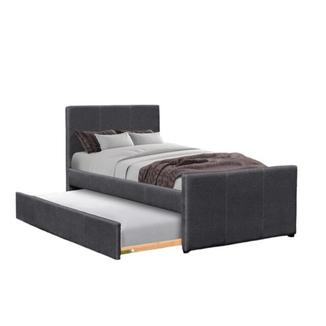 Comfy Living 3ft Single Fabric Bed Frame With Trundle Bed in Pi - image 1