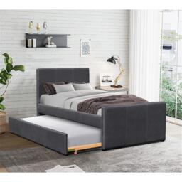 Comfy Living 3ft Single Fabric Bed Frame With Trundle Bed in Pi - thumbnail 2