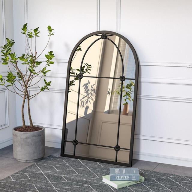 LIFE IDEAS Arched Wall Hanging Metal Windowpane Mirror - image 1