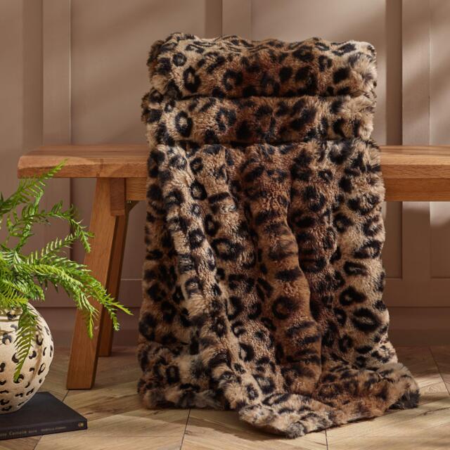 Catherine Lansfield Animal Print Faux Fur Blanket Throw - image 1