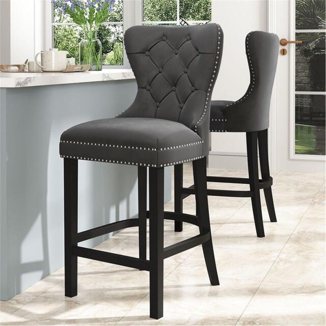Kabinet UK Freestanding Velvet Stool Bar Dining Chairs - image 1