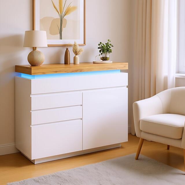 Urban Meuble Modern White Sideboard with LED Light Accent - image 1