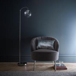 K Living Bianca Satin Nickel Floor Lamp Ribbed Glass - thumbnail 1