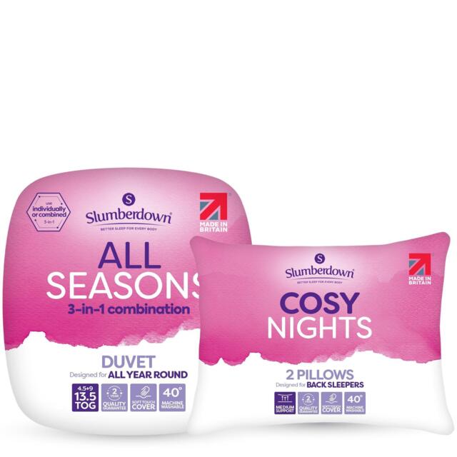 Slumberdown Cosy Nights 15 Tog All Seasons Duvet + 2 Pillows - image 1