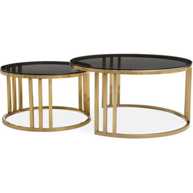 Fifty Five South Alana Set of 2 Gold Base and Glass Top Round Nesti - image 1