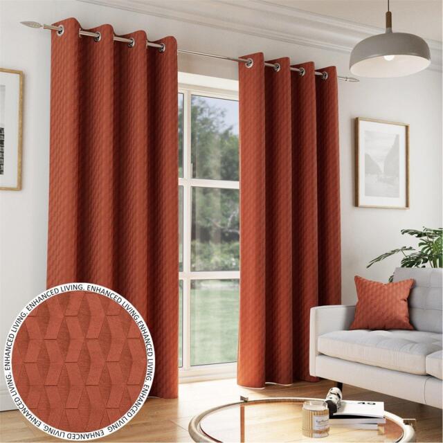 Enhanced Living Tokyo Orange Room Darkening Velvet Eyelet Curtains - image 1