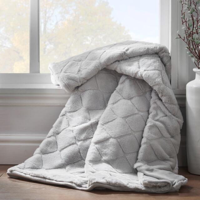 Catherine Lansfield Cosy Diamond Faux Fur Soft Blanket Throw - image 1