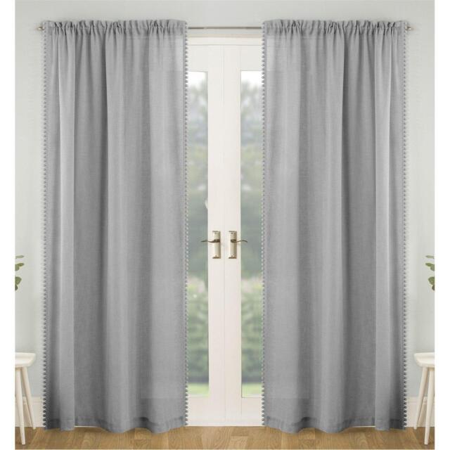 Enhanced Living Tahiti Pom-Pom Trim Single Voile Panel - Pair - image 1