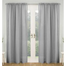 Enhanced Living Tahiti Pom-Pom Trim Single Voile Panel - Pair - thumbnail 1