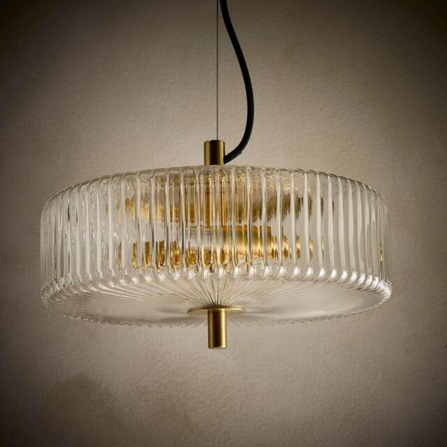 K Living Carter 2 Light Ribbed Glass Brass Light Pendant - image 1