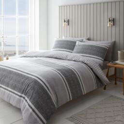 Catherine Lansfield Textured Banded Stripe Reversible Duvet Cover Set