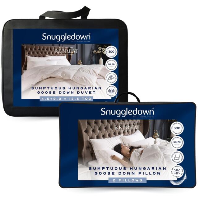 Snuggledown Goose Feather & Down 9 + 4.5 Tog Duvet + 2 Pillows - image 1