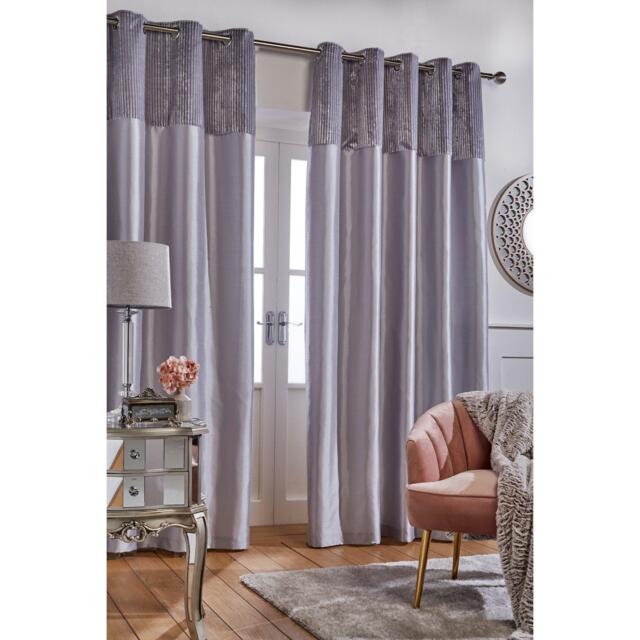 Homelife Striped Metallic Cuff with Faux Silk Eyelet Curtains - image 1