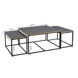 FurnitureR RICKY Black and Wooden Coffee Table Set of 3 - thumbnail 6