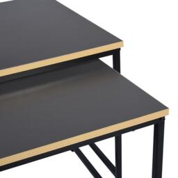 FurnitureR RICKY Black and Wooden Coffee Table Set of 3 - thumbnail 4