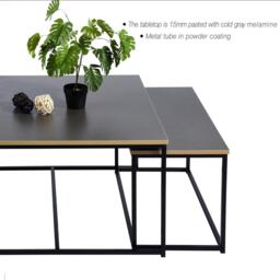 FurnitureR RICKY Black and Wooden Coffee Table Set of 3 - thumbnail 2