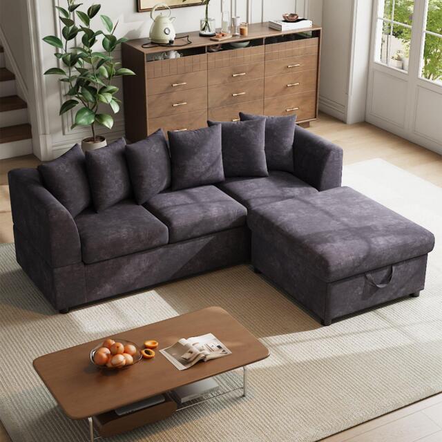 Kabinet UK Chenille Upholstered 3-Seater Sectional Sofa with - image 1
