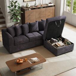 Kabinet UK Chenille Upholstered 3-Seater Sectional Sofa with - thumbnail 2