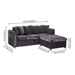 Kabinet UK Chenille Upholstered 3-Seater Sectional Sofa with - thumbnail 3