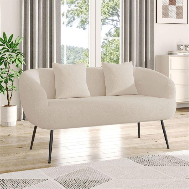 Kabinet UK White Teddy Fabric Loveseat with Metal Legs - image 1