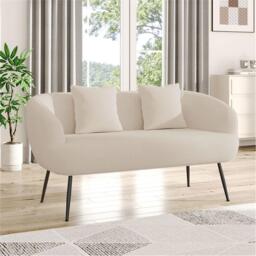 Kabinet UK White Teddy Fabric Loveseat with Metal Legs