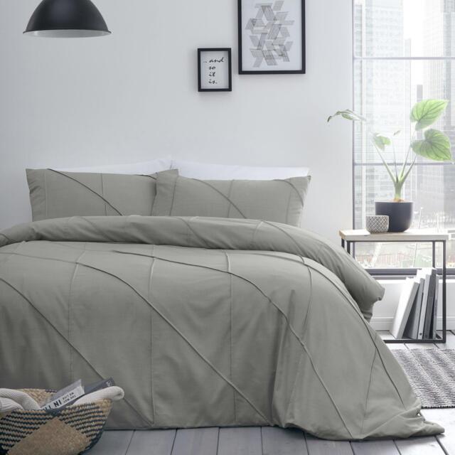 Serene Home Dart Boutique Pleat Detail Duvet Cover Set in Grey - image 1