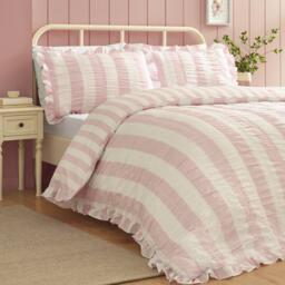 Catherine Lansfield Seersucker Frill Stripe Duvet Cover Set - thumbnail 1