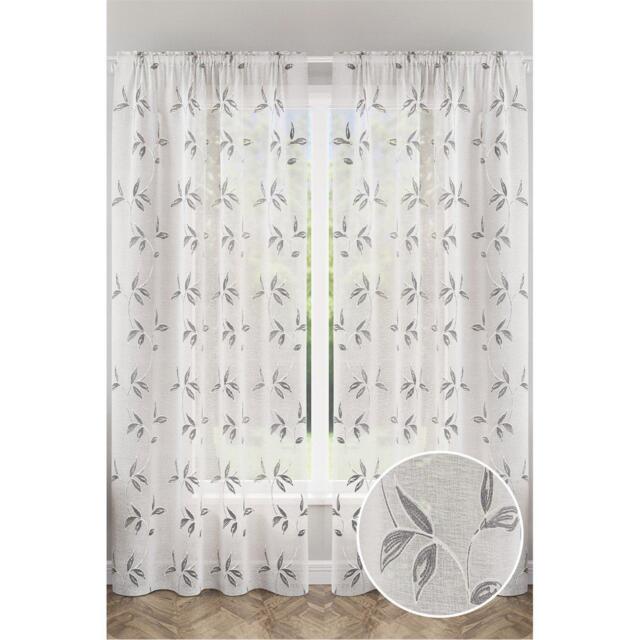 Enhanced Living Oasis Embroidered Leaf Design Voile Panels - Pair - image 1