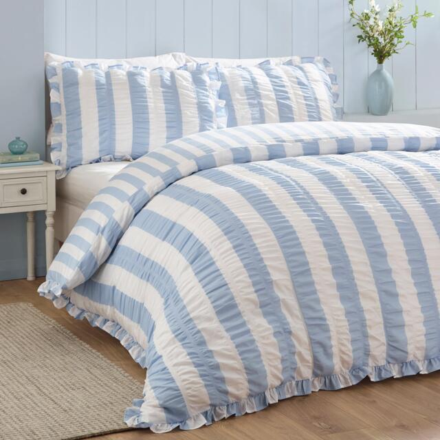 Catherine Lansfield Seersucker Frill Stripe Duvet Cover Set