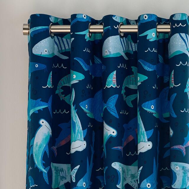 Catherine Lansfield Jawsome Shark Fully Reversible Eyelet Curtain - image 1