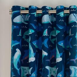 Catherine Lansfield Jawsome Shark Fully Reversible Eyelet Curtain - thumbnail 1