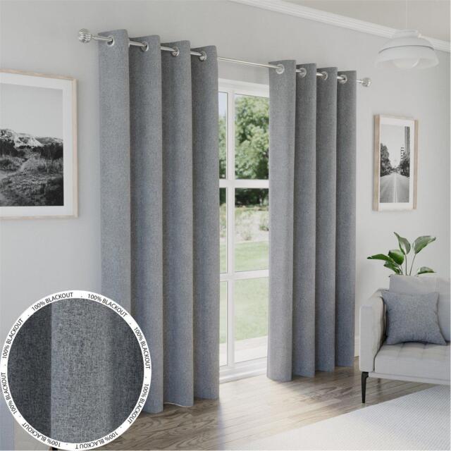 Enhanced Living Austin Grey 100% Blackout Eyelet Curtains - image 1