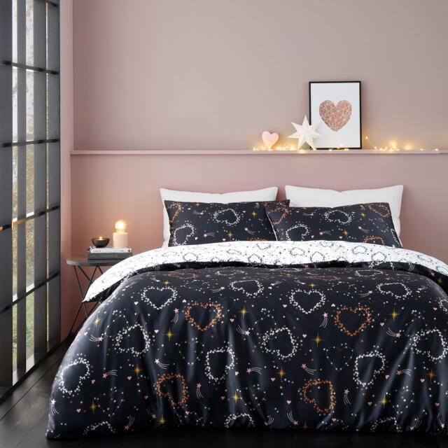 Catherine Lansfield Cosmic Hearts and Stars Reversible Duvet Cover Set