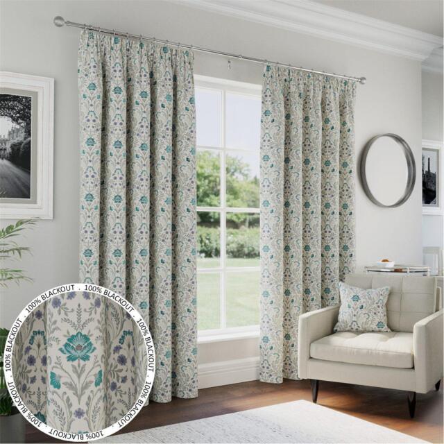 Enhanced Living Cotswold Blue Floral Blackout Tape Top Curtains - image 1
