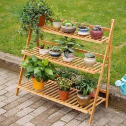LIFE IDEAS 3-Tier Foldable Wooden Ladder Shelf Brown - thumbnail 5